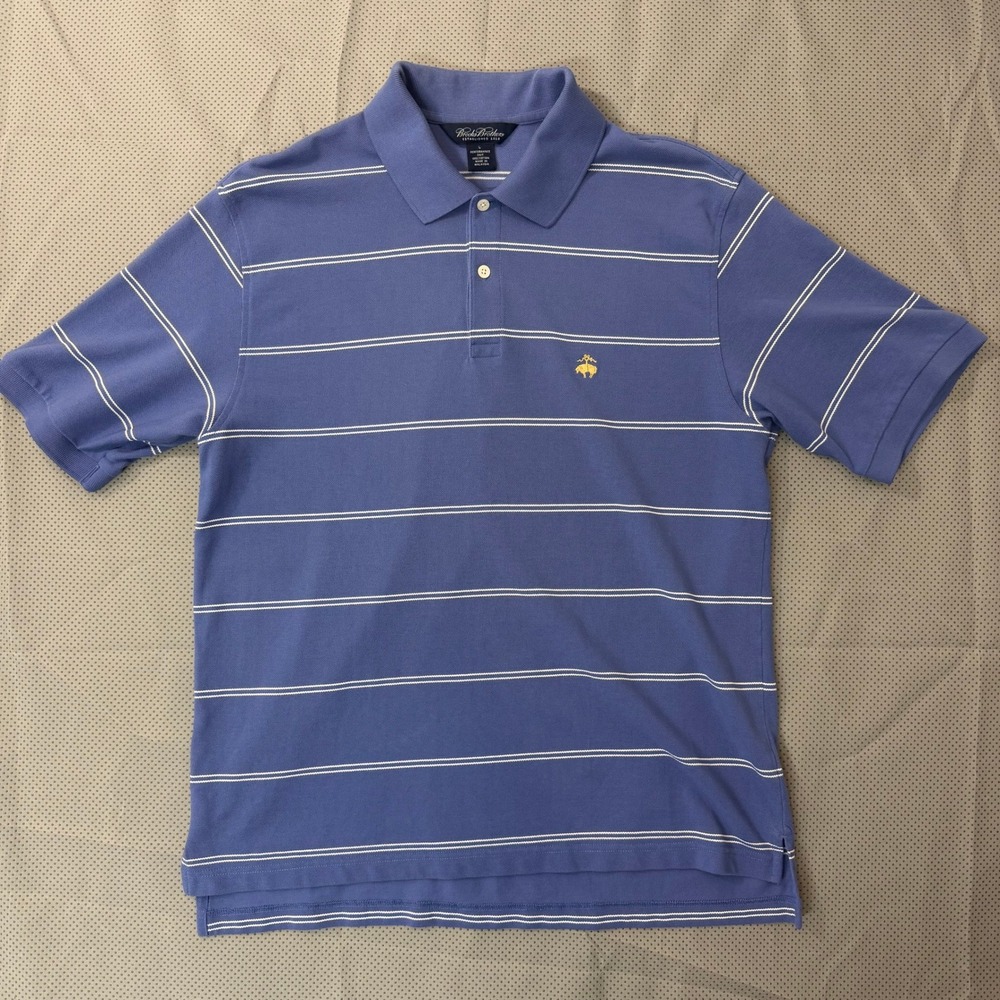 Brooks Brothers Polo Men L Periwinkle Blue Striped Performance Knit Golf Casual